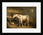 Old horses with a dog in a stable by George Morland
