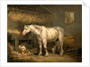 Old horses with a dog in a stable by George Morland