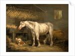 Old horses with a dog in a stable by George Morland