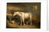 Old horses with a dog in a stable by George Morland