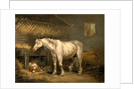 Old horses with a dog in a stable by George Morland