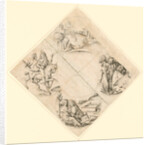 Design for a Quatrefoil with a Castle, Two Lovers, a Maiden Tempted by a Fool, a Couple Seated by a Trough, and a Knight and His Lover Mounted on a Horse by Anonymous