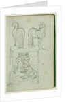 Two standing horses, Man riding a rearing horse by Théodore Géricault