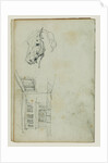 Horse head, view of a courtyard by Théodore Géricault