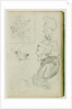 Studies of lion, compositional group figure study, two caricature head studies by Théodore Géricault