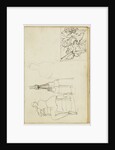 Tassels, seated figure from behind chair, thumbnail study of Charging Chasseur by Théodore Géricault