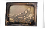 Portrait of two girls reclining on chaise lounge by Sheldon K. Nichols