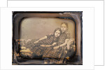 Portrait of two girls reclining on chaise lounge by Sheldon K. Nichols