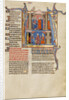 Initial A: Two Men before a King and A Man Speaking to a Family by Anonymous