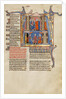 Initial A: Two Men before a King and A Man Speaking to a Family by Anonymous