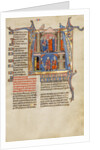 Initial A: Two Men before a King and A Man Speaking to a Family by Anonymous