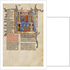 Initial A: Two Men before a King and A Man Speaking to a Family by Anonymous