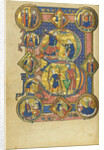 Initial B: David Playing the Harp and David and Goliath by Anonymous