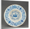 Blue and White Dish with a Merchant Ship by Anonymous