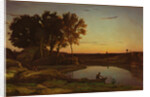 Landscape with Lake and Boatman by Jean-Baptiste-Camille Corot