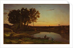 Landscape with Lake and Boatman by Jean-Baptiste-Camille Corot