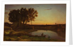 Landscape with Lake and Boatman by Jean-Baptiste-Camille Corot