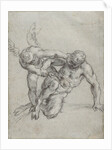 Cupid Overpowering Pan (recto), Head of a Monk, Caricature of a Man in Profile (verso) by Agostino Carracci