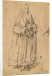 Standing Woman Holding a Muff, Turned Slightly to the Right (recto), Studies of Heads (verso) by Pietro Longhi
