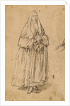 Standing Woman Holding a Muff, Turned Slightly to the Right (recto), Studies of Heads (verso) by Pietro Longhi
