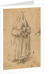 Standing Woman Holding a Muff, Turned Slightly to the Right (recto), Studies of Heads (verso) by Pietro Longhi