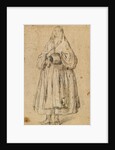 Standing Woman Holding a Muff, Turned Slightly to the Left (recto), Studies of Heads (verso) by Pietro Longhi
