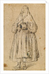Standing Woman Holding a Muff, Turned Slightly to the Left (recto), Studies of Heads (verso) by Pietro Longhi
