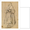 Standing Woman Holding a Muff, Turned Slightly to the Left (recto), Studies of Heads (verso) by Pietro Longhi