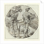 A Flutist and Drummer Before a Moated Castle by Master of the Berlin Roundels