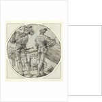 A Flutist and Drummer Before a Moated Castle by Master of the Berlin Roundels