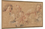 Two Studies of a Flutist and a Study of the Head of a Boy by Jean-Antoine Watteau