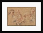 Two Studies of a Flutist and a Study of the Head of a Boy by Jean-Antoine Watteau