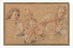 Two Studies of a Flutist and a Study of the Head of a Boy by Jean-Antoine Watteau