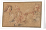 Two Studies of a Flutist and a Study of the Head of a Boy by Jean-Antoine Watteau