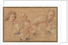 Two Studies of a Flutist and a Study of the Head of a Boy by Jean-Antoine Watteau