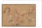 Two Studies of a Flutist and a Study of the Head of a Boy by Jean-Antoine Watteau