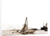 Columbia, steel mast carried away, Columbia (Sloop), 1899 by Anonymous