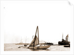Columbia, steel mast carried away, Columbia (Sloop), 1899 by Anonymous