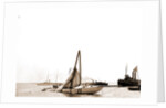 Columbia, steel mast carried away, Columbia (Sloop), 1899 by Anonymous