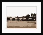 Railroad bridge and arched bridge over river, Bridges by Anonymous