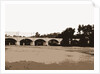 Railroad bridge and arched bridge over river, Bridges by Anonymous