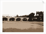 Railroad bridge and arched bridge over river, Bridges by Anonymous