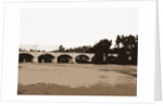 Railroad bridge and arched bridge over river, Bridges by Anonymous