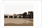 Railroad bridge and arched bridge over river, Bridges by Anonymous
