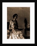 Lady sitting on chair next to parrot by Thomas Wilmer Dewing