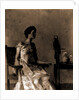 Lady sitting on chair next to parrot by Thomas Wilmer Dewing