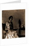 Lady sitting on chair next to parrot by Thomas Wilmer Dewing