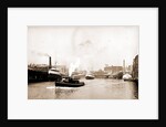 Chicago River scene with steamboat and industrial waterfront by Anonymous