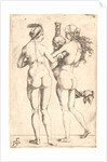 Allegory of Birth and Death: Two Naked Women with Skull and Hourglass, early 16th century by Giulio Campagnola