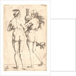 Allegory of Birth and Death: Two Naked Women with Skull and Hourglass, early 16th century by Giulio Campagnola